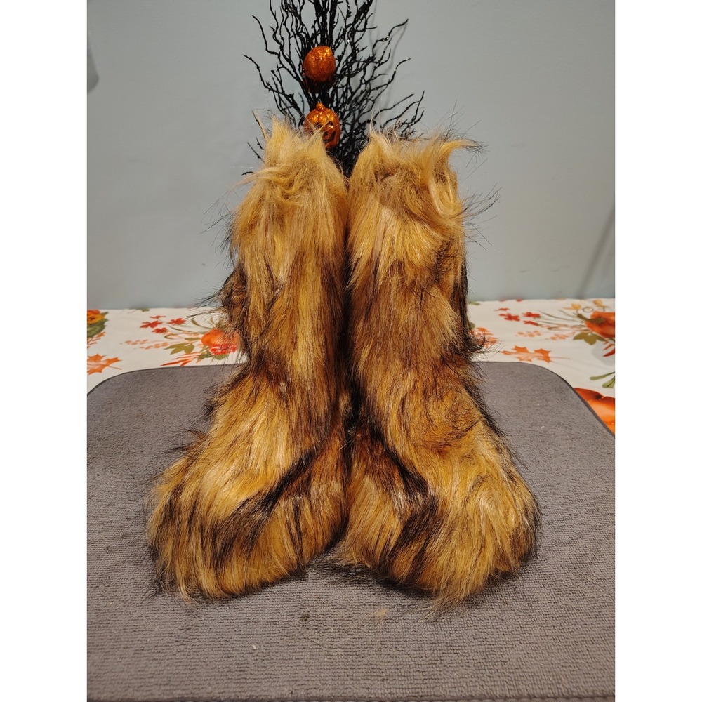 Faux Fur Shaggy Winter Boots Tan Black Size 42 Costume Festival Snow Boots